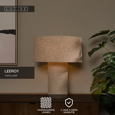 Lucide LEEROY - Tafellamp - 1xE27 - Taupe